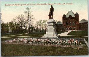 postcard Toronto Ontario Canada - Parliament Buildings and Sir John A. Macdonald