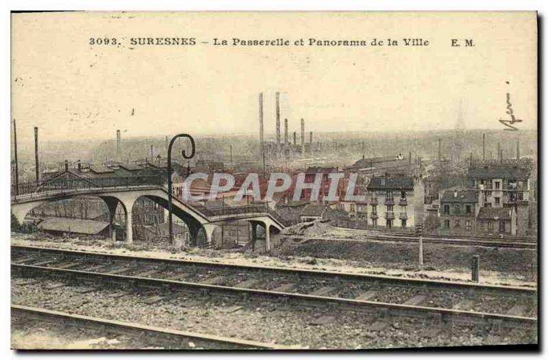 Old Postcard Suresnes Gateway and City Panorama