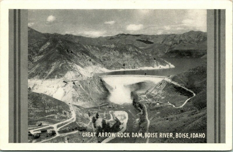 Vtg Postcard 1940s Great Arrow Rock Dam Bird's Eye View Boise Idaho ID Unused