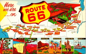 Here We Are Route 66 Map Card Joshua Tree Hoover Dam Grand Canyon Postcard