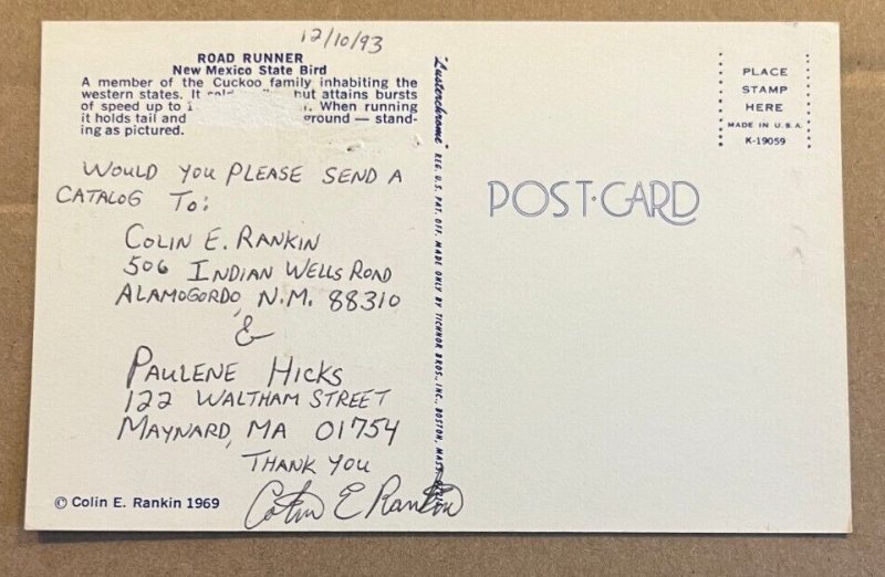 1993 USED POSTCARD - ROAD RUNNER - NEW MEXICO STATE BIRD