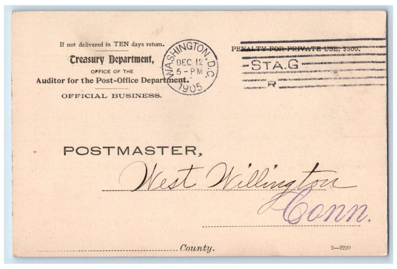 1905 Treasury Department US Government Audit Washington DC Post Office Postcard