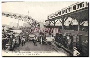 Postcard Old Mine Mining Company Charbonniers loading cars on the Quai du Por...