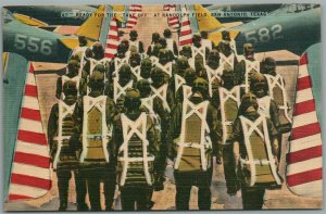 PARATROOPER READY FOR TAKE OFF RANDOLPH FIELD SAN ANTONIO TX VINTAGE POSTCARD