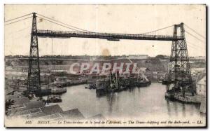 Old Postcard Brest ferry and the bottom of the boat arsenal