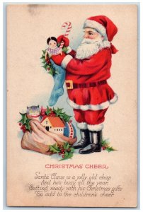 c1910's Christmas Santa Claus Stocking Full Of Toys Unposted Antique Postcard