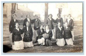 c1910's Mt. Carmel High School Students Girls Indiana IN RPPC Photo Postcard 