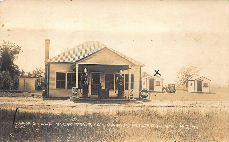 Milton VT Lamoille View Tourist Camps Gulf Gas Station Real Photo Postcard