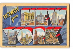 New York City NY Big Letter Greetings Postcard 1944 Howdy From New York