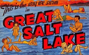 GREAT SALT LAKE Large Letter Utah Greetings Comic c1950s Vintage Postcard