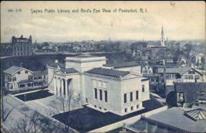 Pawtucket RI Sayles Library & Birdseye View c1910 Postcard