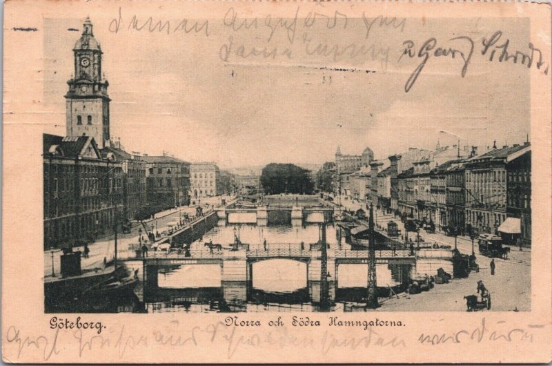 Sweden Göteborg Norra och Södra Hamngatorna Gothenburg Vintage Postcard 09.51