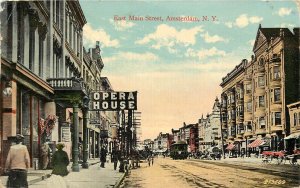 c1910 Postcard; Amsterdam NY East Main Street Scene, Opera House, Posted