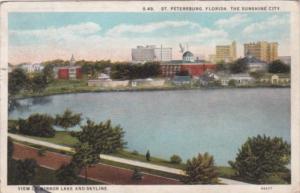 Florida St Petersburg View Of Mirror Lake and Skyline 1925 Curteich