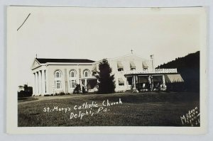 Rppc Delphi Penna St. Mary's Catholic Church Real Photo Postcard O9