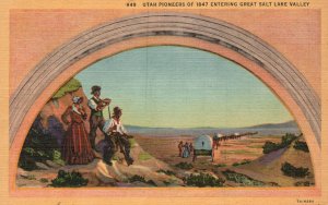 Vintage Postcard Mormon Pioneers of 1847 Entering great Salt Lake Valley Utah UT