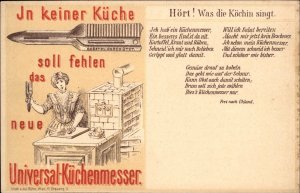 Woman in Kitchen Utensil Gadget for Chopping Universal-Kuchenmesser Postcard