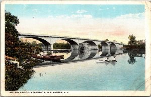 Scenic Hudson Bridge Merrimac River Nashua New Hampshire Boats WB Postcard 
