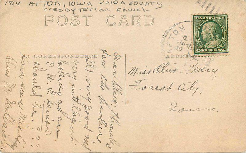 Afton Iowa Union County Presbyterian Church 1914 Postcard 13588 RPPC