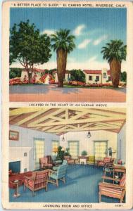 RIVERSIDE, CA  California   EL CAMINO MOTEL  c1940s   Linen  Roadside   Postcard 