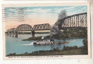 P3316 JL 1921 postcard K.&I RR train bridge paddle steamer louisville ky & ind.