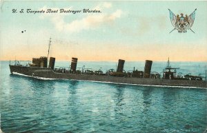 c1910 US Torpedo boat destroyer Worden Transportation Military Postcard 25-4536