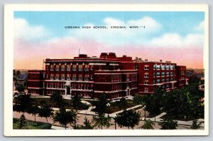 Virginia Minnesota~High School Bldg Birds Eye View~Sunset~Linen 1940s Postcard