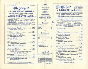 Mr. Richard Restaurant Restaurant NYC? Vintage Menu Bi-Fold Postcard