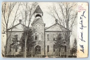 Lancaster Wisconsin Postcard High School Building Front View 1907 Vintage Posted