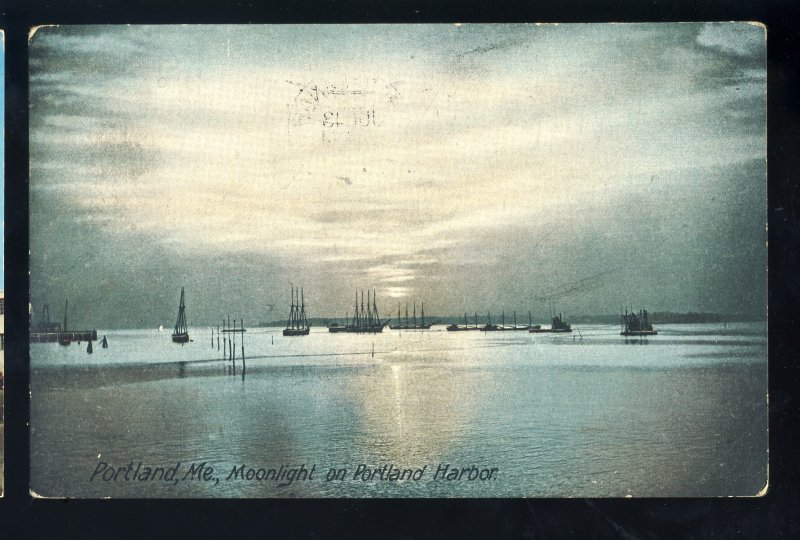 Portland, Maine/ME Postcard, Moonlight On Portland Harbor, 1908!