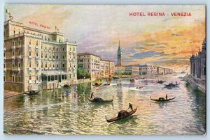 Venice Veneto Italy Postcard Hotel Regina Boat Transport c1910 Antique Unposted