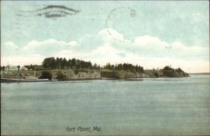 Fort Point ME Lighthouse in Distance - Rockland ME Cancel Postcard