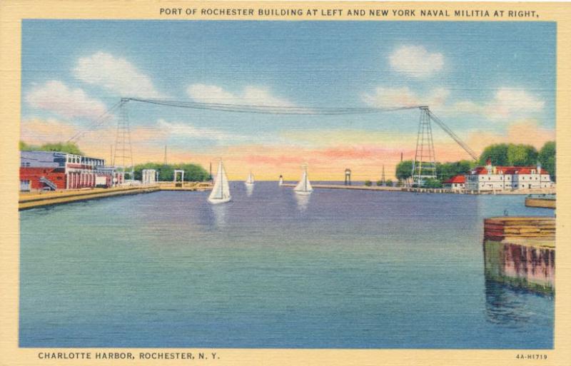 Port of Rochester at Charlotte Harbor, New York - Naval Militia to Right - Linen