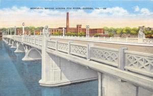 Aurora Illinois~Memorial Bridge Across Fox River~Factory on Other Side~1940s Pc