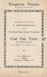 Cosi Van Tutti Bristol Opera Society 1929 Kingsway Theatre Programme