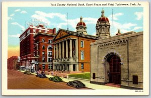 Vtg York PA County National Bank Court House Hotel Yorktowne 1930s View Postcard