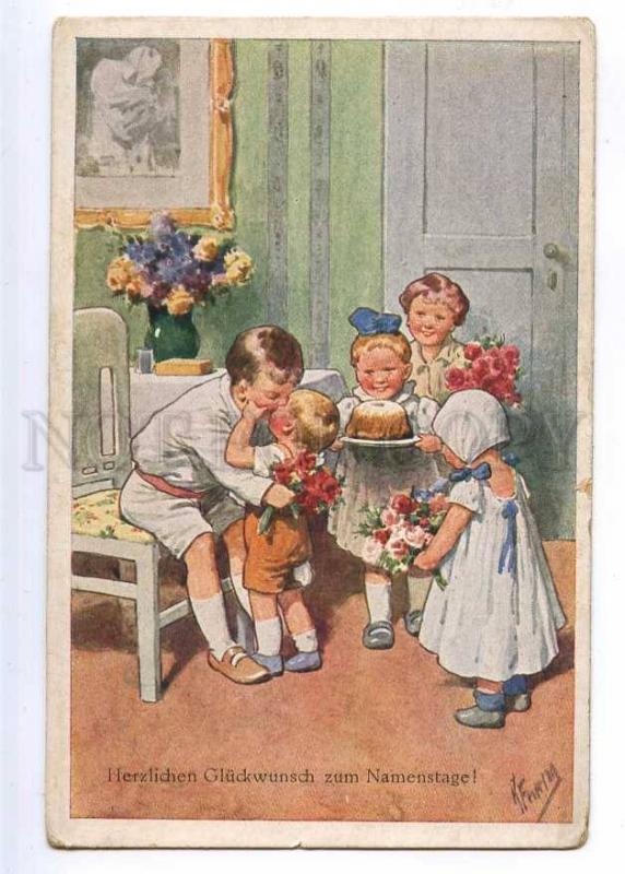 190001 Congratulations Kids Kiss Roses by FEIERTAG Vintage PC