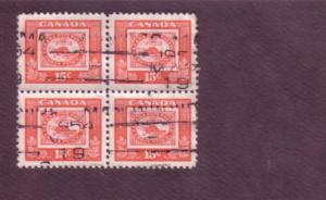 Canada, Used Block of Four, Beaver Commemerative, 15 Cent, Scott #314