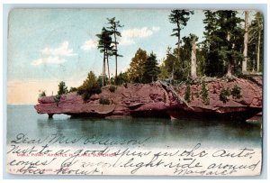 1905 Drill Point Apostle Lake Superior River Cliff Washborn Wisconsin Postcard