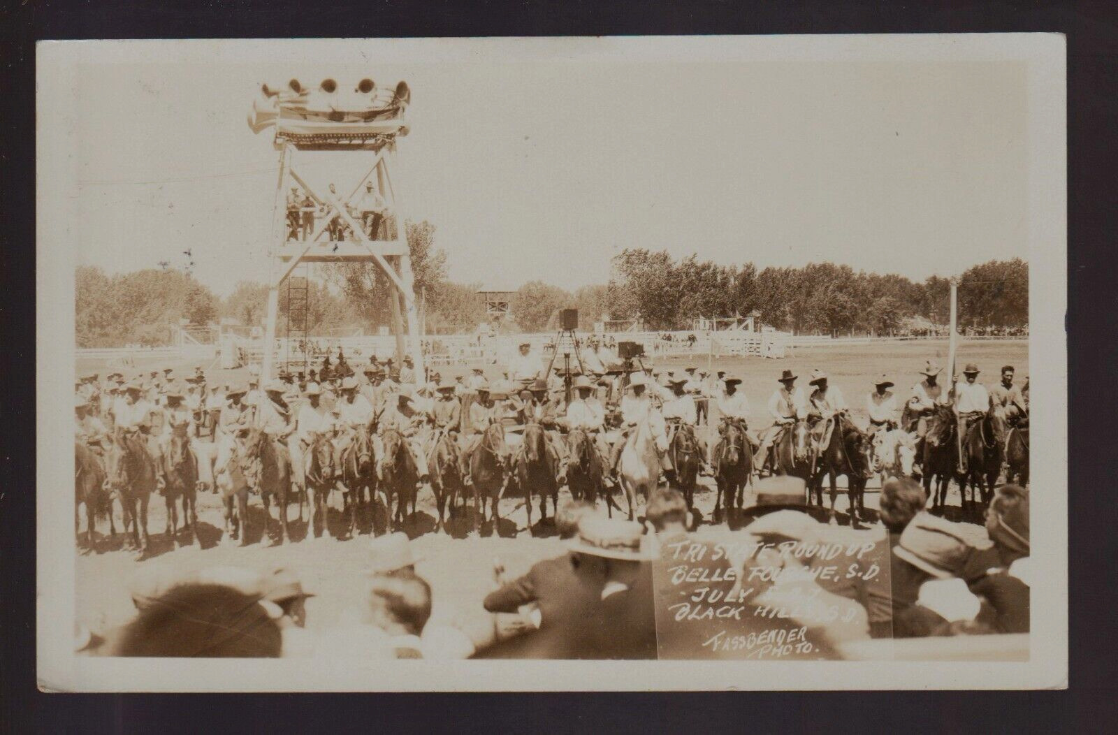 Belle Fourche SOUTH DAKOTA RPPC 1927 TRISTATE ROUNDUP Rodeo COWBOYS