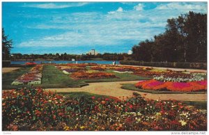REGINA, Saskatchewan, Canada; View of beautiful flower gardens, Legislative B...