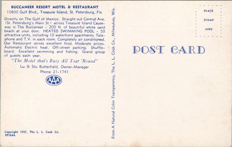 Buccaneer Resort Motel and Restaurant St. Petersburg FL Postcard PC447