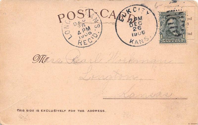 <A4> HOLD-TO-LIGHT Postcard HTL 1906 Elk City Kansas WOMAN Delivering Letter 6