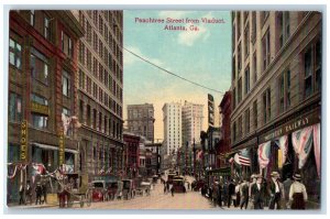 Peachtree Street From Viaduct Trolley Cars Southern Railway Atlanta GA Postcard 
