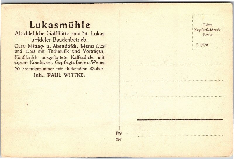 Postcard Poland Riesengebirge Schreiberhau Mariental Lukasmuhle