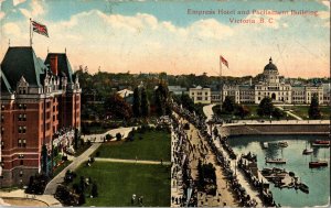 Empress Hotel Parliament Building Victoria BC British Columbia Postcard Vintage 