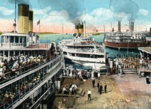 White Star Liner Pier Detroit Michigan MI Steamship Ship Postcard