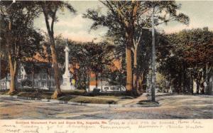 Augusta Maine~Soldiers Monument Park~Civil War Statue~Grove Street~Houses~1909