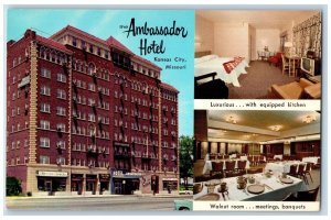 Kansas City Missouri MO Postcard The Ambassador Hotel Building Multiview c1950's