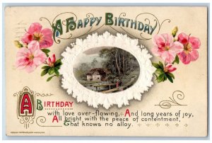 John Winsch Artist Signed Postcard Birthday Flowers Embossed c1910's Antique